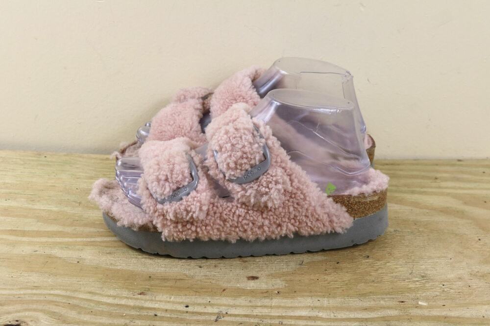 Birkenstock Papillio Sandals Womens 6 Pink Arizona Teddy Shearling Fur Platform